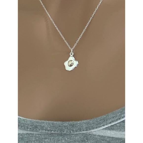 Sterling Silver Egg Necklace with Bronze Yoke, - Picture 2 of 5